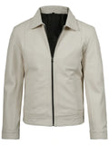 Slim Fit White Leather Jacket Classic Style
