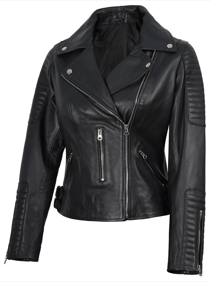 Stylish Black Leather Jacket for Women Side View