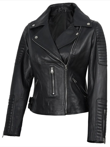 Stylish Black Leather Jacket for Women Side View
