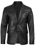 Stylish Men’s Black Leather Blazer – Notch Lapel Design