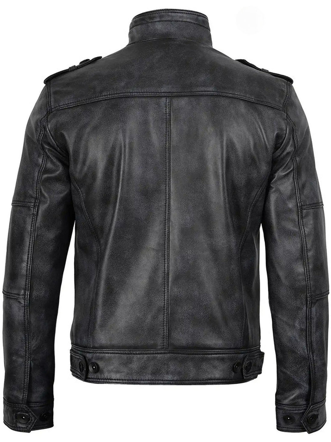 Men’s Distressed Black Leather Jacket Front View