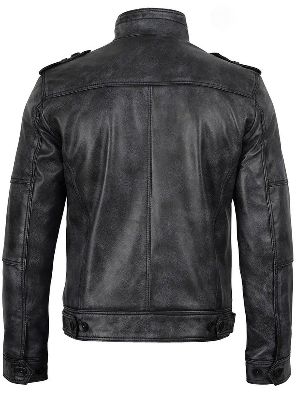 Men’s Vintage Black Slim Fit Leather Jacket Back View