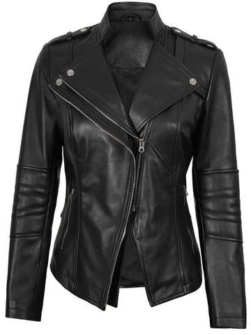 Women’s Black Asymmetrical Leather Jacket – Slim Fit Biker Style | Livra Jackets – Genuine Leather Jacket | Livra Jackets
