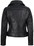 Women’s Black Biker Leather Jacket Back View