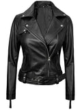 Women’s Black Biker Leather Jacket Front View