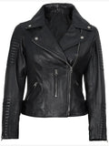 Women’s Black Biker Leather Jacket – Quilted Shoulder Style – Genuine Leather Jacket | Livra Jackets