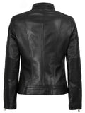 Back View of Women’s Black Café Racer Leather Jacket
