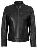 Women’s Black Café Racer Leather Jacket – Classic Real Leather Biker Style – Genuine Leather Jacket | Livra Jackets