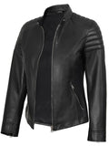 Women’s Black Café Racer Leather Jacket – Quilted Shoulder Real Leather | Livra Jackets – Genuine Leather Jacket | Livra Jackets