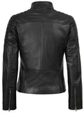 Women’s Black Café Racer Leather Jacket – Quilted Shoulder Real Leather | Livra Jackets – Genuine Leather Jacket | Livra Jackets