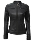 Women’s Black Café Racer Leather Jacket – Slim Fit Real Leather | Livra Jackets – Genuine Leather Jacket | Livra Jackets