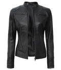 Women’s Black Café Racer Leather Jacket – Slim Fit Real Leather | Livra Jackets – Genuine Leather Jacket | Livra Jackets