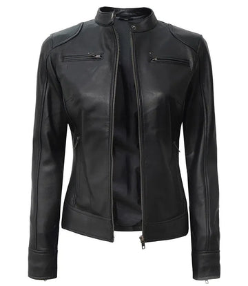 Women’s Black Café Racer Leather Jacket – Slim Fit Real Leather | Livra Jackets – Genuine Leather Jacket | Livra Jackets
