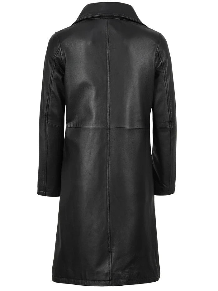 Classic Women’s Black Leather Car Coat Back Design
