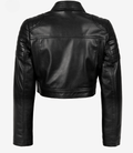 Women’s Black Cropped Leather Jacket – Quilted Shoulder Moto Style | Livra Jackets – Genuine Leather Jacket | Livra Jackets
