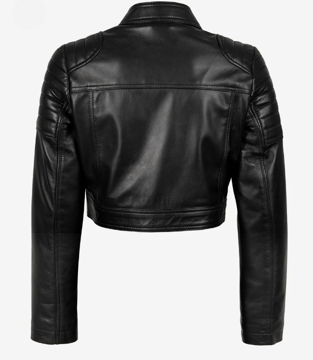Women’s Black Cropped Leather Jacket – Quilted Shoulder Moto Style | Livra Jackets – Genuine Leather Jacket | Livra Jackets