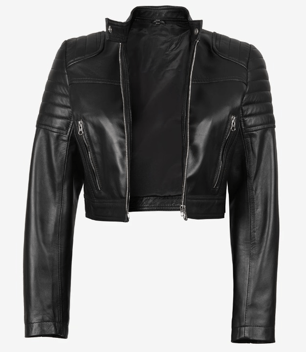 Women’s Black Cropped Leather Jacket – Quilted Shoulder Moto Style | Livra Jackets – Genuine Leather Jacket | Livra Jackets
