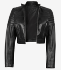 Women’s Black Cropped Leather Jacket – Quilted Shoulder Moto Style | Livra Jackets – Genuine Leather Jacket | Livra Jackets