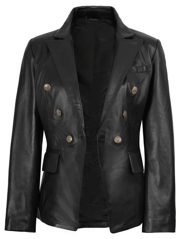 Women’s Black Leather Blazer – Double - Breasted Slim Fit | Livra Jackets – Genuine Leather Jacket | Livra Jackets
