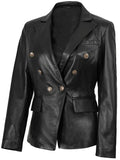 Women’s Black Leather Blazer – Double - Breasted Slim Fit | Livra Jackets – Genuine Leather Jacket | Livra Jackets