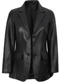 Women’s Black Leather Blazer Front View