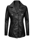 Women’s Black Leather Blazer Front View