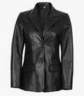 Women’s Black Leather Blazer Jacket front view