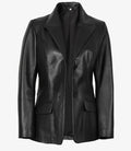 Women’s Black Leather Blazer Jacket front view
