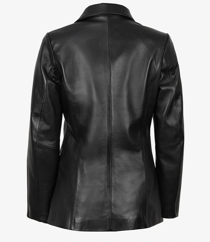 Women’s Black Leather Blazer Jacket – Two Button Classic | Livra Jackets – Genuine Leather Jacket | Livra Jackets
