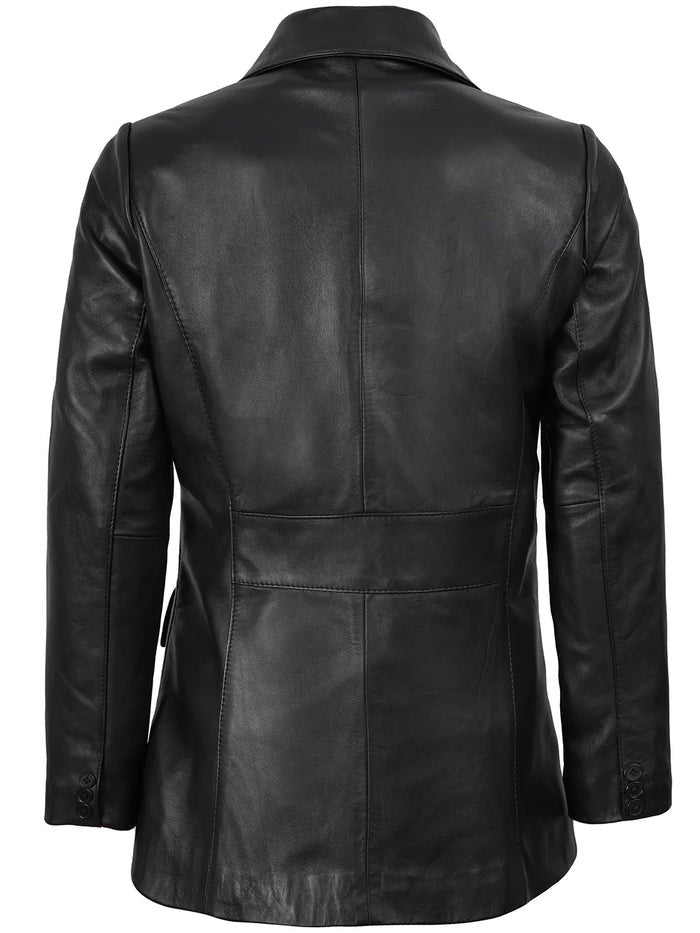 Women’s Black Leather Blazer – Two - Button Real Leather Coat – Genuine Leather Jacket | Livra Jackets
