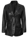 Women’s Black Leather Blazer – Two - Button Real Leather Coat – Genuine Leather Jacket | Livra Jackets