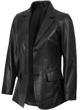 Women’s Black Leather Blazer – Two - Button Real Leather Coat – Genuine Leather Jacket | Livra Jackets
