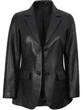 Women’s Black Leather Blazer – Two - Button Real Leather Coat – Genuine Leather Jacket | Livra Jackets