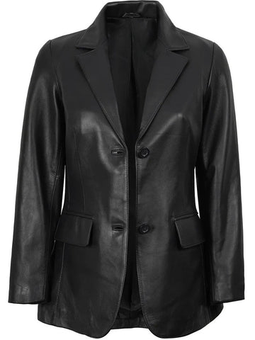 Women’s Black Leather Blazer – Two - Button Real Leather Coat – Genuine Leather Jacket | Livra Jackets