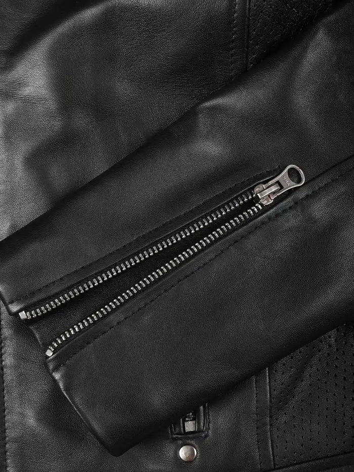 Women’s Black Leather Jacket Sleeve Zipper Detail