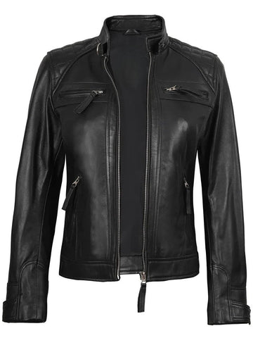 Women’s Black Quilted Biker Leather Jacket – Real Leather Moto Style | Livra Jackets – Genuine Leather Jacket | Livra Jackets