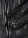 Close-up of Black Quilted Leather Jacket Sleeve & button