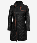 Women’s Black Quilted Leather Car Coat – Brown Trim Detailing | Livra Jackets – Genuine Leather Jacket | Livra Jackets