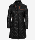 Women’s Black Quilted Leather Car Coat – Brown Trim Detailing | Livra Jackets – Genuine Leather Jacket | Livra Jackets
