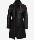 Women’s Black Quilted Leather Car Coat – Brown Trim Detailing | Livra Jackets – Genuine Leather Jacket | Livra Jackets