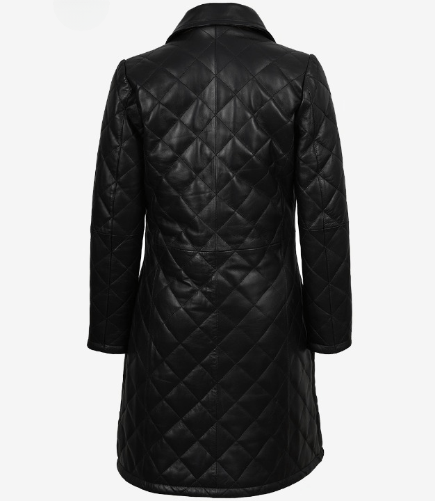 Women’s Black Quilted Leather Car Coat – Brown Trim Detailing | Livra Jackets – Genuine Leather Jacket | Livra Jackets