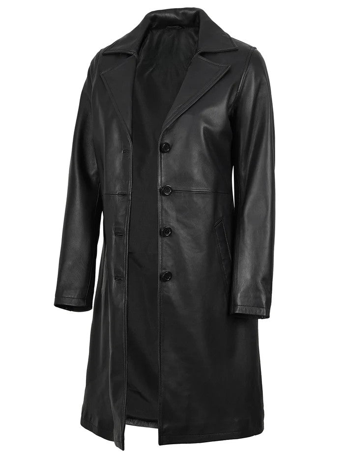 Women’s Real Leather Black Car Coat Side View