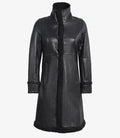 Women’s black shearling leather coat front view – Livra Jackets