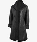 Women’s black shearling long coat with open front