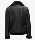 Women’s Black Shearling Leather Jacket Back View