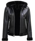 Women’s Black Shearling Leather Jacket with Hood – Winter Warmth | Livra Jackets – Genuine Leather Jacket | Livra Jackets