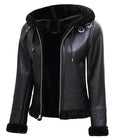 Women’s Black Shearling Leather Jacket with Hood – Winter Warmth | Livra Jackets – Genuine Leather Jacket | Livra Jackets