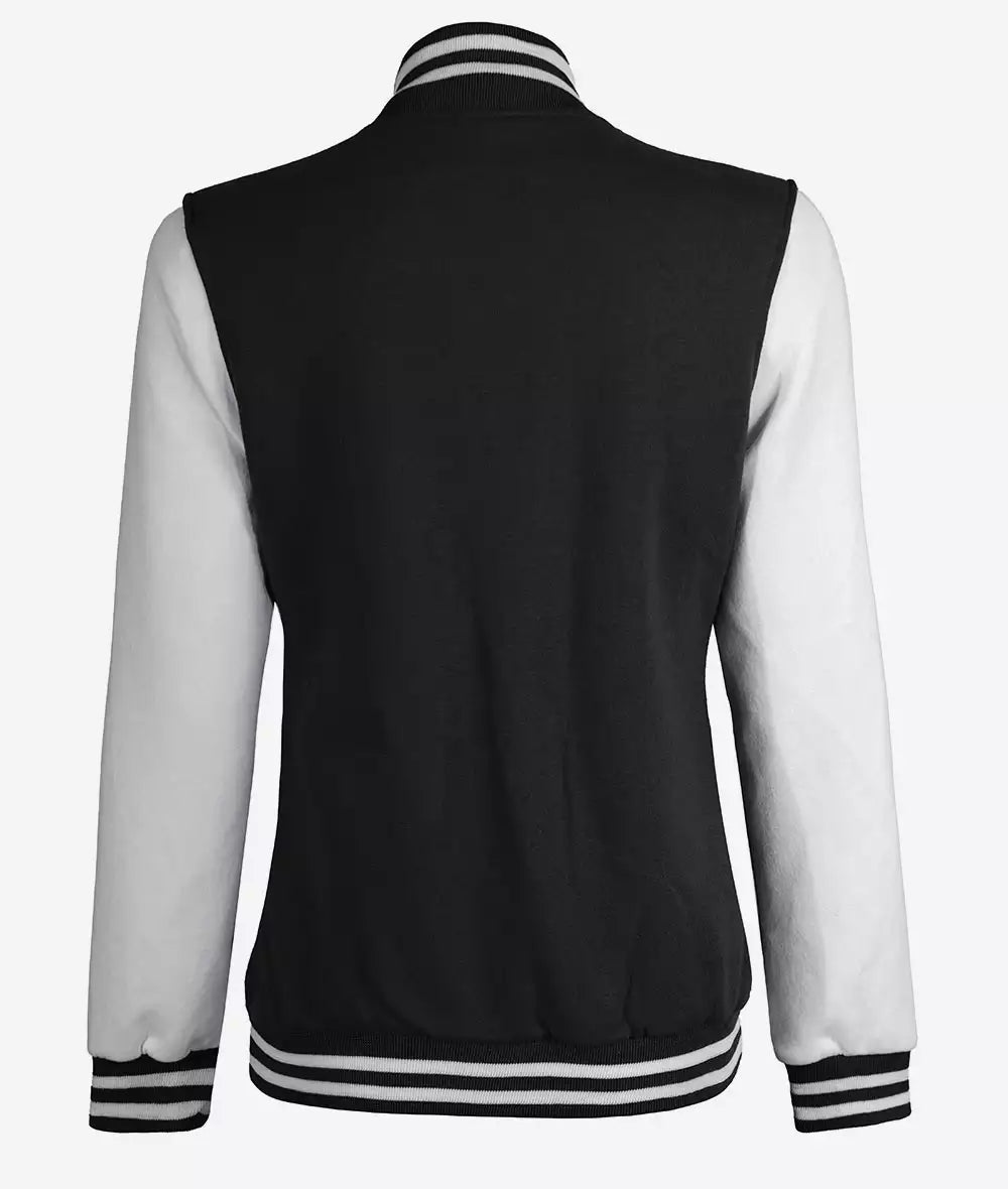 Women’s Black & White Varsity Jacket front view