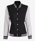 Women’s Black & White Varsity Jacket front view