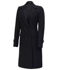 Women’s black wool long blazer coat – tailored winter jacket with flap pockets